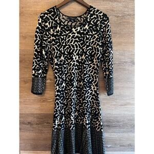 Taylor Sweater dress Size Large Black white Midi Stretchy Cocktail Party Holiday